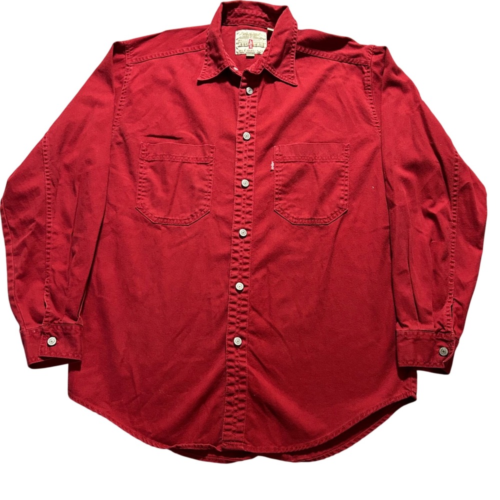 Levi's Button Down Shirt Mens M Red Long Sleeve Cotton Dual Pocket Metal Buttons